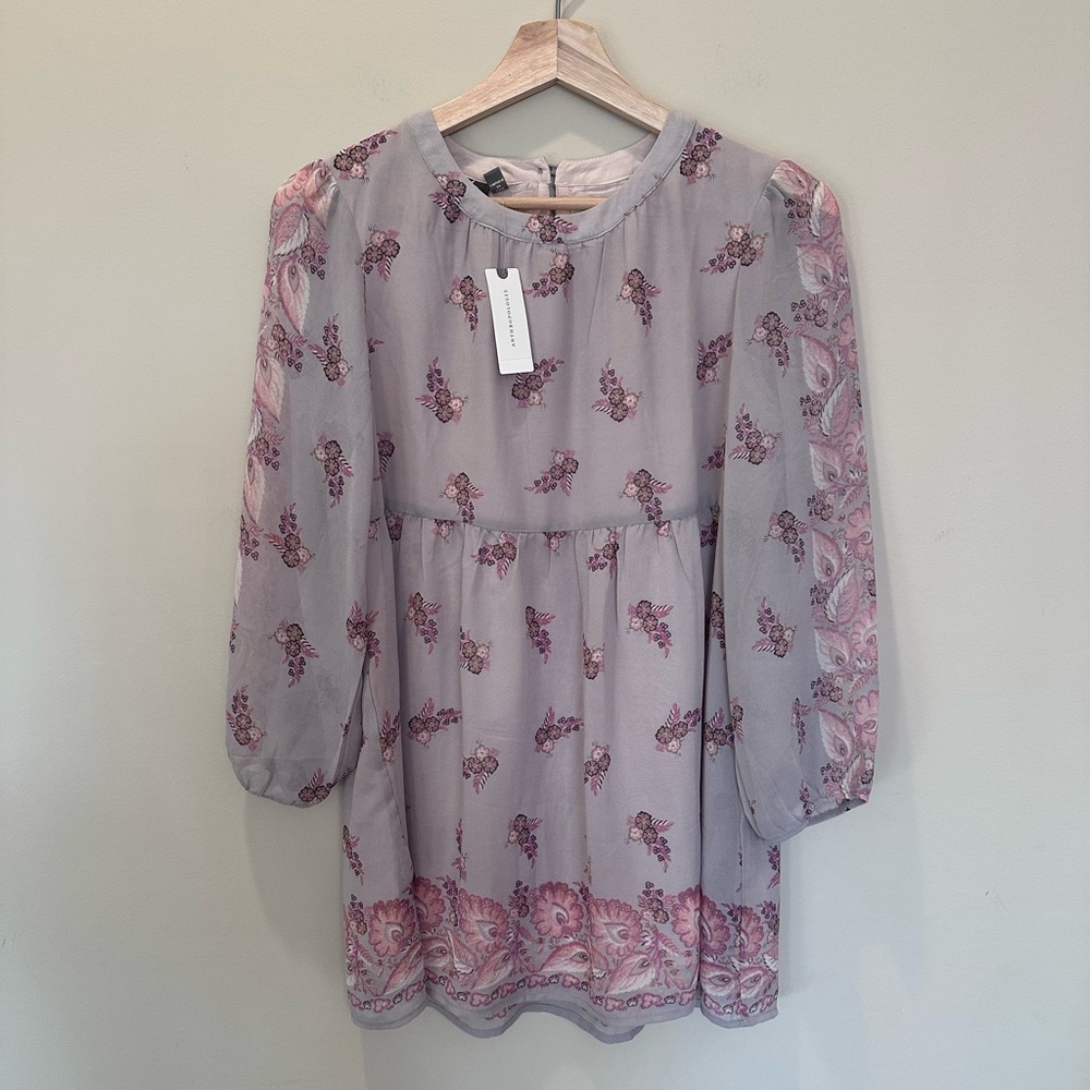 Anthropologie Pink Floral Mini Dress